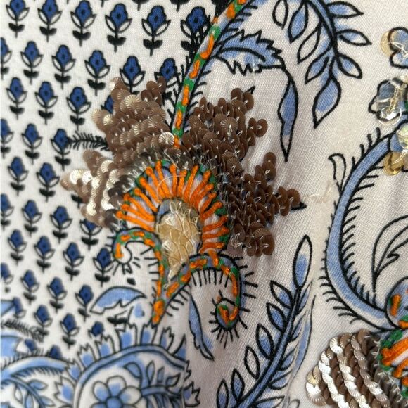 Chicos Paisley Sequin Embellished Tee Shirt Top Cotton Modal Womens Size Large - Picture 5 of 9